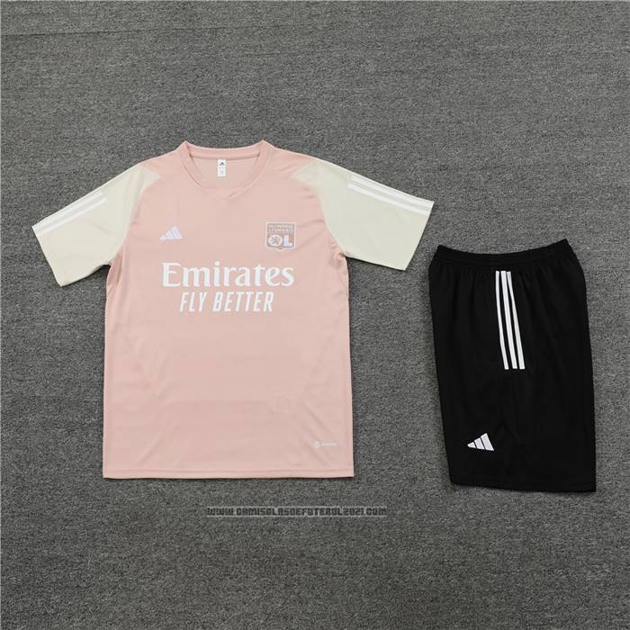 Fato de Treino Lyon Manga Curta 2023-2024 Rosa - Calcas Curta
